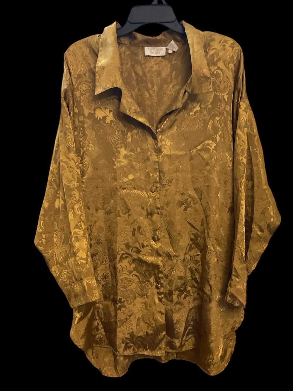 Vintage Gold Satin Button-Up Collared Night Shirt by Victoria's Secret